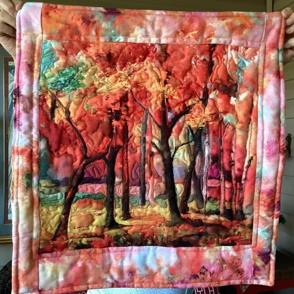 NWT. Hand Crafted Colorful Quilted Forest Wall Art Quilt